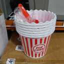 Roshtia 6 Pieces Plastic Popcorn Containers Reusable Buckets 75 oz Popcorn Boxes Bowl with Scoop Retro Style Red Plastic Scoop Set for Movie Theater Night(Stripe)