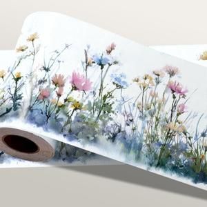 Wildflower Wallpaper Border 196x4 Inch Peel and Stick Wall Border Self Adhesive Pastel Meadow Floral Removable Vinyl Trim for Living Room Bedroom Bathroom Kitchen Cabinet Decoration