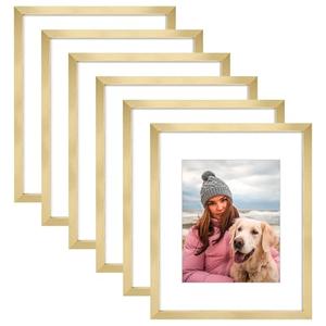 AUEAR 16x20 Picture Frames Set of 6, with Mat for 11x14 or 16x20 without Mat, Composite Wood Gallery Photo Frames with Plexiglass, Wall Mounting (Rose Golld)