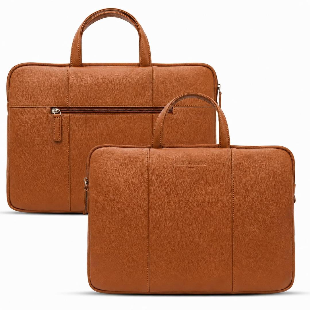 ALLEN & MATE 100% Leather Laptop Sleeve Case, Fits MacBook & Windows