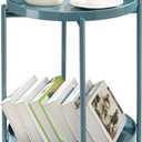 TeoKJ 2 Tier Round Side Table, Folding Round Metal End Table Small Nightstand with Two Removable Tray for Bedroom Living Room Bedside Small Spaces Blue Gray