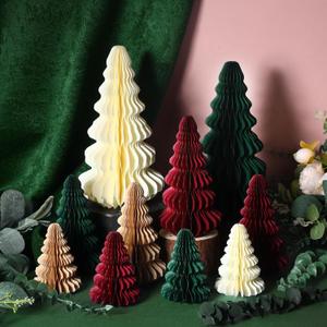 Fullhawl 10 Pcs Paper Christmas Trees Neutral Honeycomb Christmas Trees 4/6/ 7/10 Inch 3D Honeycomb Xmas Paper Cozy Table Ornament for Xmas(Green, Red, Brown, Beige)