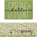 Spring Kitchen Mats Set of 2 Spring GreenFloral Kitchen Rugs Non Slip Washable Kitchen Sink Floor Mat Low Profile Absorbent Fatigue Mats for Standing 16x24 and 16x45.5 Inch (Green)