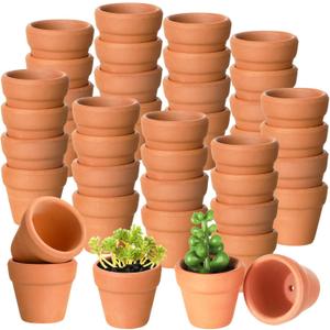Gerrii 50 Pcs Mini 1. 2 Inch Terracotta Pots Bulk Small Clay Tiny Miniature Cactus Flower Succulent Plant Nursery Pots with Drainage Holes for Craft Indoor Outdoor Plants(Terracotta)