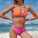 RIHOAS Women's Two Pieces Triangle Bikini Sets O Ring Linked Swimsuits Summer Beach Bathing Suit (Orange, S)