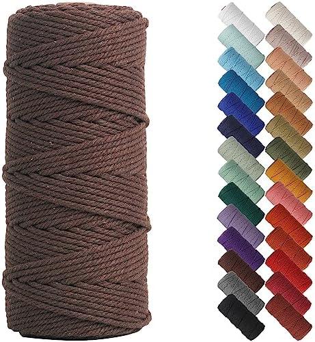 NOANTA Dark Coffee Macrame Cord 3mm x 109yards, Colored Macrame Rope, Cotton Rope Macrame Yarn, Colorful Cotton Craft Cord for Wall Hanging, Plant Hangers, Crafts, Knitting