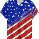 Mens Bowling Shirts, 1950s Hawaiian Vintage Button Down Short Sleeve Shirts Summer Casual Holiday Beach Shirts (Medium, Blue Red American Flag)