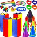 53 Pieces Outdoor Lawn Game Carnival Toss Set Potato Sack Race Bags Egg and Spoon Race Party Ring Bean Bag Tossing Cones Prizes for Adult Family Birthday Party Outdoor Game Supplies