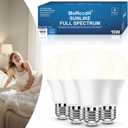 BoRccidt SunLike Full Spectrum Light Bulb LED 15W=100W, 5000K Daylight Flicker-Free & UV-Free, 90+CRI & 30000H Lifespan, 3-Pack A19 E26/E27 Natural Sunlight Light Bulbs for Humans, Home, Office, Plant