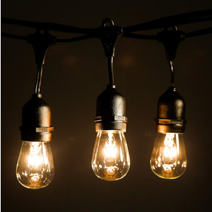 100 Foot Commercial Outdoor String Lights with 50 Suspended Sockets and S14 11 Watt Bulbs (+ 2 Free Spares) - E26 Vintage String Lights for Patio, Yard, Deck, Cafe, Bistro and More
