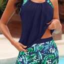 Yonique Two Piece Tankini Bathing Suits T-Back Blouson Swim Tops with Boy Shorts Women Swimsuits Sporty Swimwear (XXL)