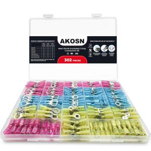 302 Pcs Heat Shrink Wiring Connectors Kits, Eletrical Wire Terminals, Crimp Insulated Connector Assortment- Ring Fork Spade Splices, Waterproof, for Marine, Automotive, 21Size, 16-14 22-18 12-10 Gauge