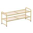 SUFAUY 2 Tier 33" Wide Shoe Rack Closet Metal Mesh, Stackable, Gold