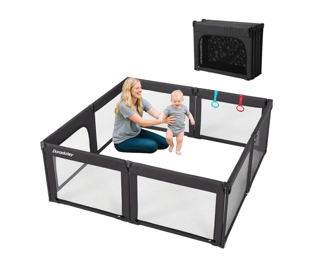 Doradotey Baby Playpen Foldable for Toddlers 1-3, Size and Shape Adjustable Enclosure, 8-Panels Detachable Gate 79x71 Large Indoor Playard, Easy Assembly and Clean, Safety Fence Play Area, Black