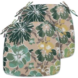 Magpie Fabrics 17"x16"x2" U-Shape Chair Cushions with Ties 2 Count, Outdoor Indoor Waterproof All Weather Seat Pads Decoration for Patio Garden Dining Office - Green Floral