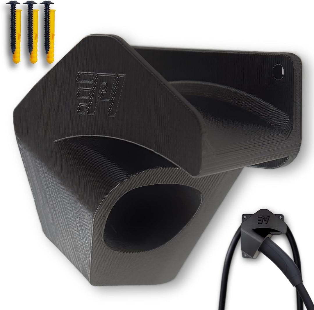 TriaFlat NACS Tesla Charger Wall Mount - Heavy-Duty Compact Cable Holder for Model Y/3/S/X Cybertruck Rivian Ford Hyundai Kia Chevrolet Nissan & NACS Compatible EVs (Right Side, Black)