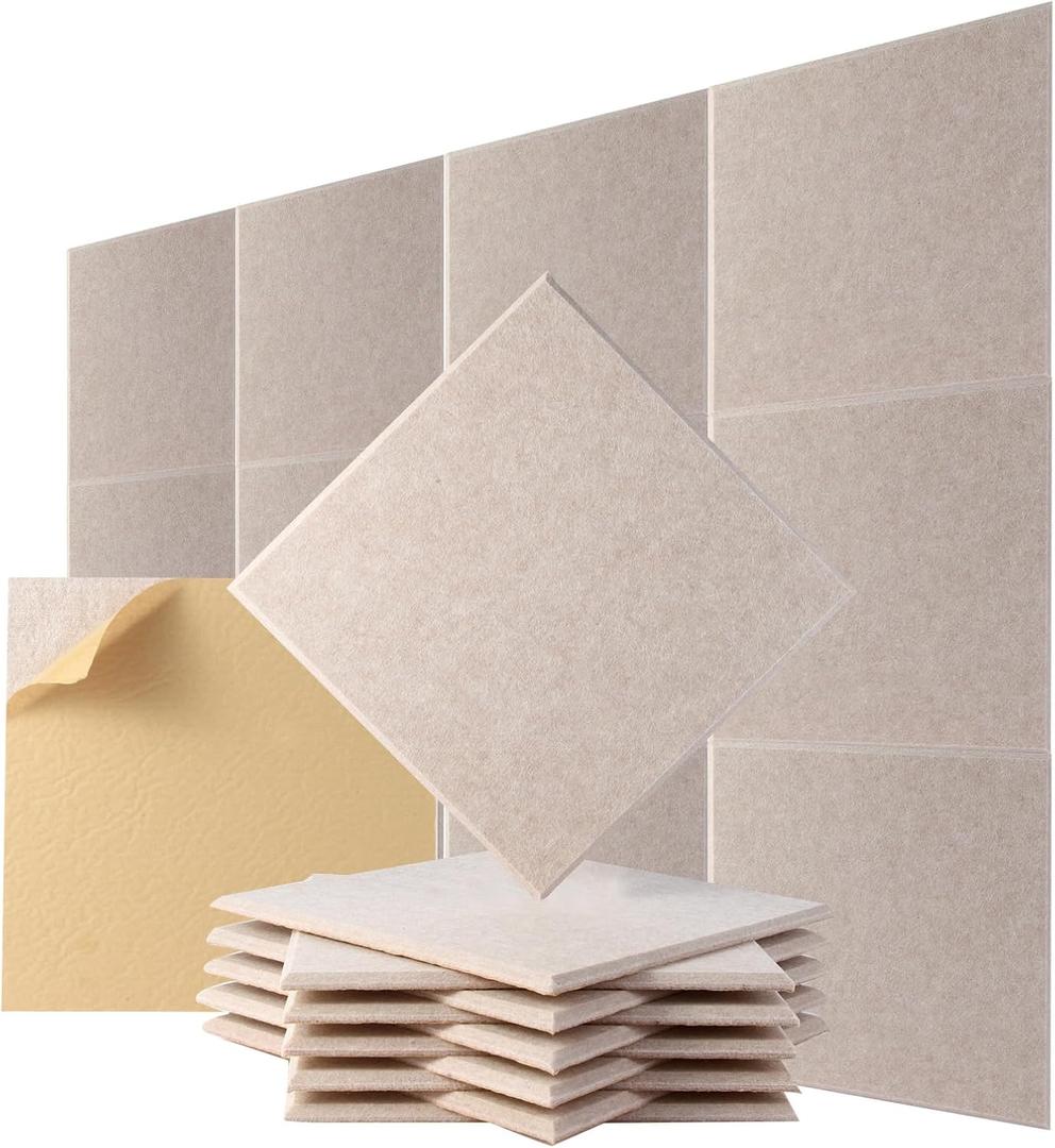 Acoustic Wall Panels - Noise Cancelling Tiles for Home Studio & Office - Quality Sound Proofing - Sound Proof Foam Panels for Walls - Easy to Install Insulation Tiles - 18 Pack (Beige)