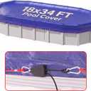 18x34 FT Oval Winter Pool Cover, Steel Cable and Pulley, Above Ground Pools