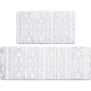 FRESHMINT Anti Fatigue Kitchen Mats for Floor 2 Piece Set, Waterproof & Non-Skid Boho Kitchen Rugs, Cushioned Kitchen Mat for Standing Washable Comfort Desk Kitchen Runners, 17x30+17x47