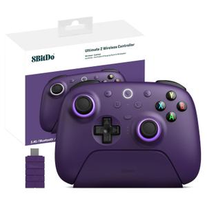 8Bitdo Ultimate 2 Wireless 2.4G Controller (TMR Joystick Update), Star-Ring RGB Lights, Adjustable Trigger Locks, Gamepad with Charging Dock for Windows PC, Android (Purple)