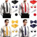 Chicingyou 28 Pcs Men Necktie Set Men Wedding Suit Accessories with Suspenders Bow Tie Handkerchief Cufflink Pin 4 Colors for Party