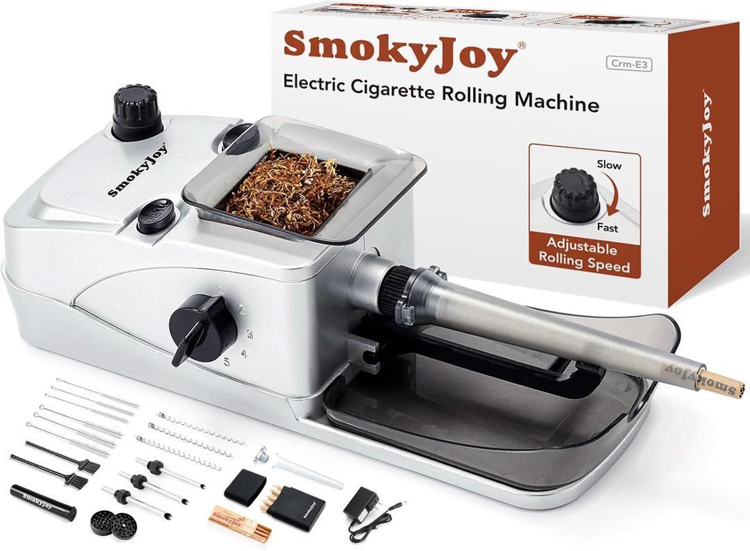Cigarette Rolling Machine, Electric Pre Roll Machine, Automatic Preroll Cone Loader Filler Roller Filling Packer Stuffer with Pre Rolled Holder, Smell Proof Case, Grinder