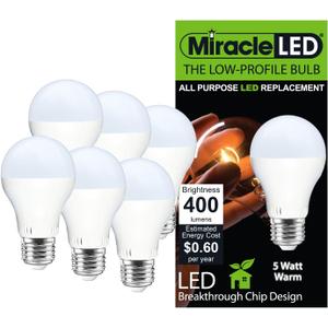 Miracle LED 604844 5W Low Profile General Purpose Bulb with Medium Base, Warm White,Pack of 6