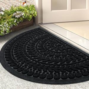 RORA Half Circle Door Mat Front Door Mat Outside Entrance Black Welcome Mats Indoor Outdoor Semicircular Doormat for Outdoor Half Round Door Mats for Garage Muddy Paws 17x30