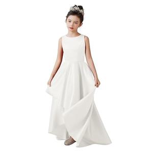 White Quinceanera Dresses Ivory Satin Hi-Lo Dress for Teens Homecoming Dress Sleeveless Prom Ball Gowns Girls Formal Dress, 14