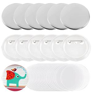 2.25 inch Blank Button Badge Maker Pin Parts Metal Large Button Shells Plastic Back Cover and Clear File Components DIY Crafts Arts Supplies for Buttons Maker Machine Presents Souvenirs 98 Pack