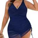 Blooming Jelly Womens Plus Size Tummy Control Swim Suits 2026 One Piece Bathing Suit Swim Dress Swimsuit 2XL, Navy Blue