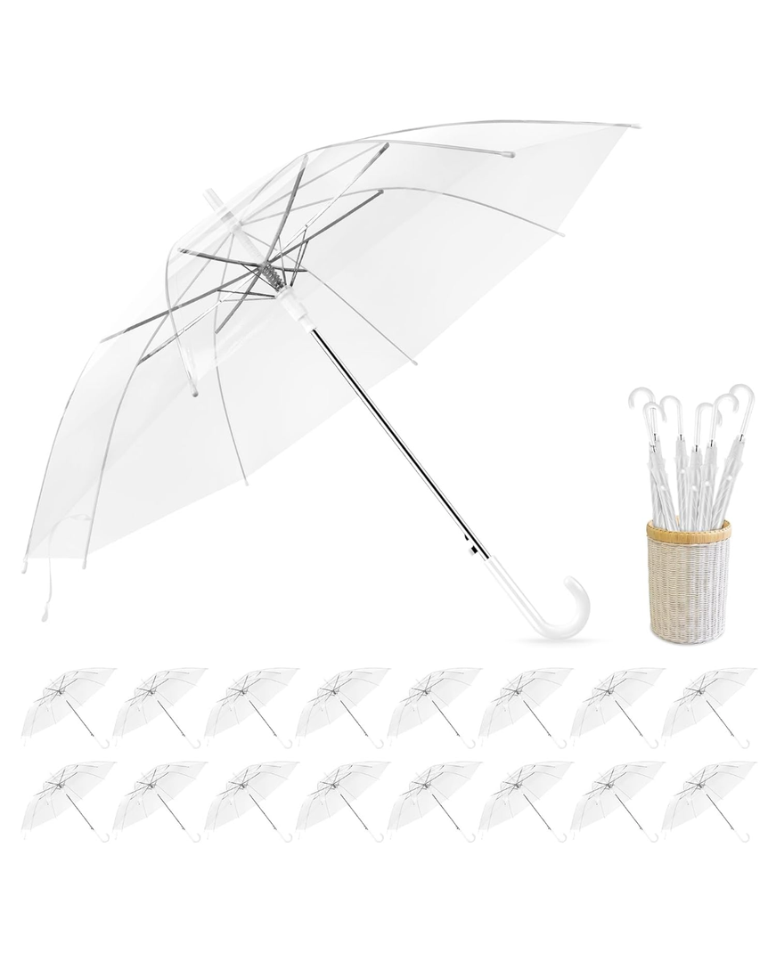 Clear Wedding Umbrellas, High-Visibility Transparent Rain Umbrella, Firm and Durable, Easy Operation, Large Clear Umbrella for Wedding Bride Groom Photography Golf Outdoor 16 Pack