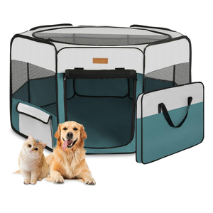 Dog Playpen, Portable Pet Play Pen for Cat, Puppies, Rabbits, Chickens, Foldable Large-Capacity Pet Tent for Indoor/Outdoor Travel Camping Blue 38" Width 22" Height