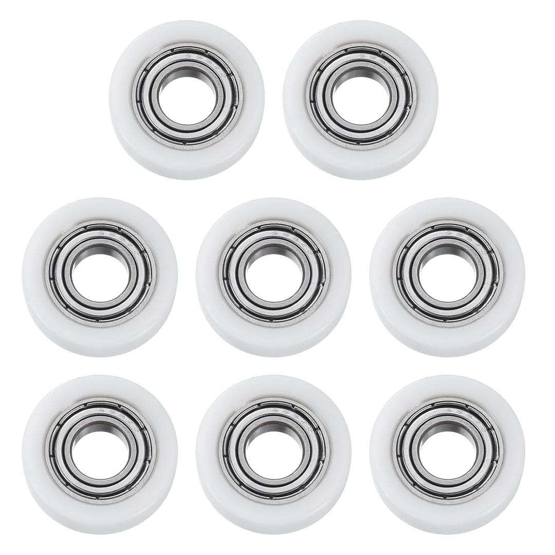 uxcell 8Pcs Ball Bearing Guide 8x22x7mm Double Shielded Nylon Roller Bearings, Flat Pulley Wheel for Furniture, Hardware Accessories, White