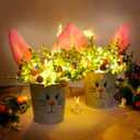 KC&KST 2 Pcs Easter Decorations Indoor Artificial Flower with Bunny Ear, Lighted Bunny Desk Decor with Color Eggs, Perfect Table Decorations for Home & Spring Party Centerpieces(Easter Bunny Flower)