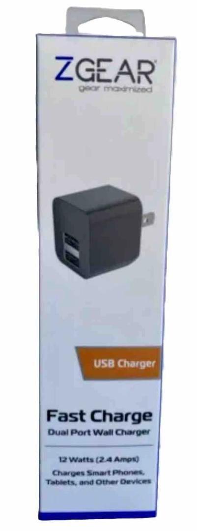 ZGear - Dual USB-A Charger - 12 Watts (2.4 Amps) - Black