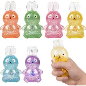 6Pcs Easter Basket Stuffers, 6 Colors Squishy Bunny Stress Balls ,Sensory Fidget Toys for Adults & Kids, Easter Egg Fillers & Party Favors Gifts