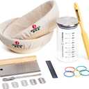 Banneton Bread Proofing Basket Set, Sourdough Starter Kit and Baking Tools - 9 Inch Round & 10 Inch Oval Baskets, 600ml Starter Jar, Bread Lame