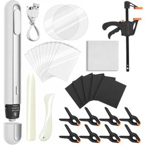 GIRAVO Trading Card Flattening & Cleaning Kit, Thermal Pen (USB) with Heat Papers, Clear Vinyl & Acrylic Sheets, Plastic Clamps, Sponge Pads, Bone Folder – Card Grading Prep & Centering Care Tools