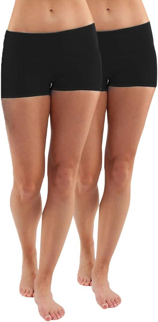 3 Yoga Lounge Shorts for Women, 2Pack, High Waisted, Premium Combed Cotton Blend Breathable, Beat Summer Heat, Squat Proof (Small, Black+black)