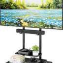 Steel Base Rolling TV Stand with Soundbar Mount for 50-90 inch TVs up to 154lbs, Swivel&Tilt Mobile TV Stand with Large Storage, Height Adjustable Heavy-Duty TV Cart, Max VESA 600x400mm, Black