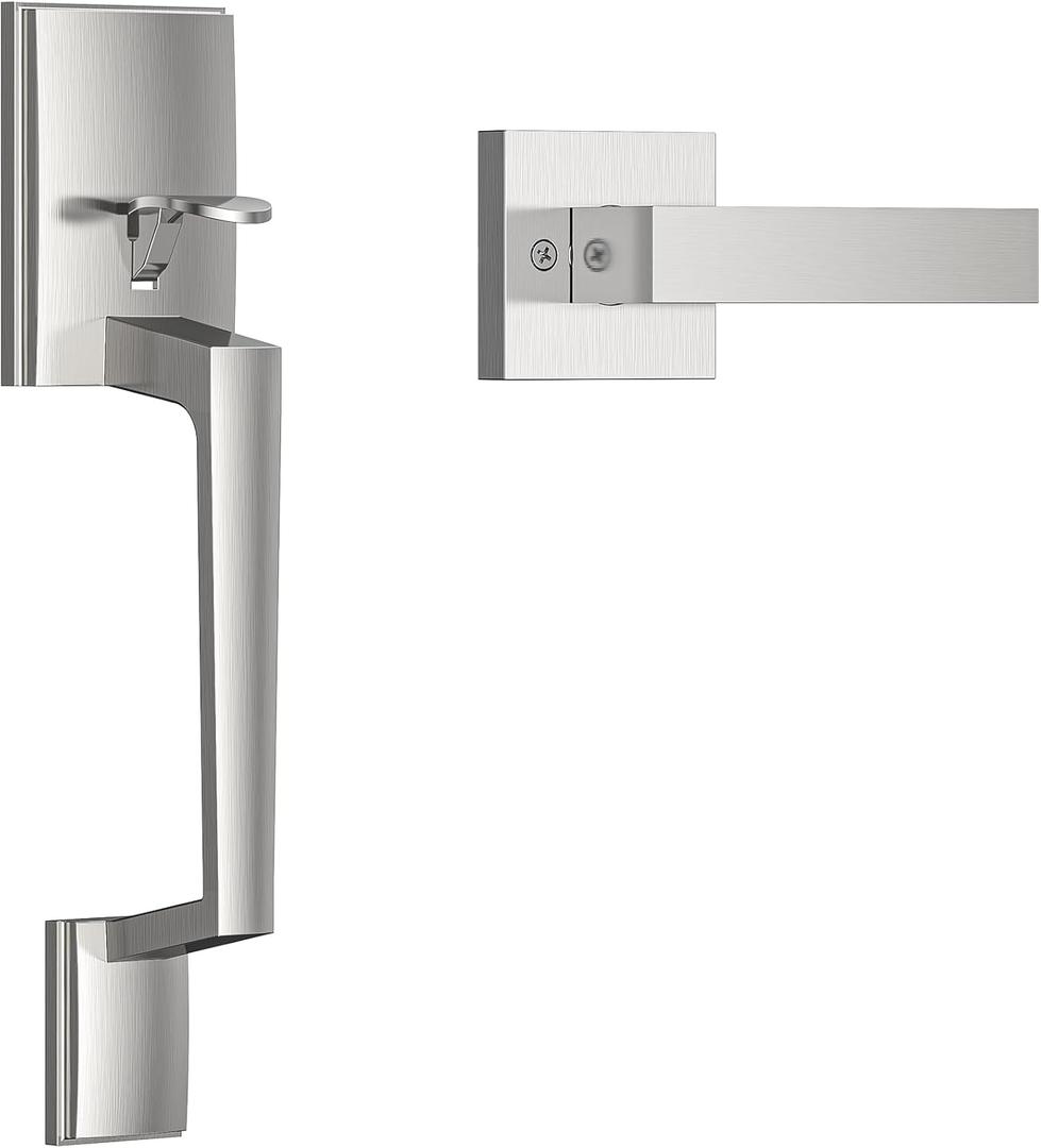 Brightify Front Door Handle, Modern Exterior Door Handle with Passage Door Lever, Front Entry Door Handle No Lock, Reversible for Left & Right Handed Door, Lower Half Grip - Satin Nickel Finish