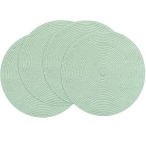 Floroom 15 Inch Round Braided Placemats Set of 4, Washable Heat Resistant Cotton Polyester Circle Place Mats for Kitchen Dining Table - Sage Green