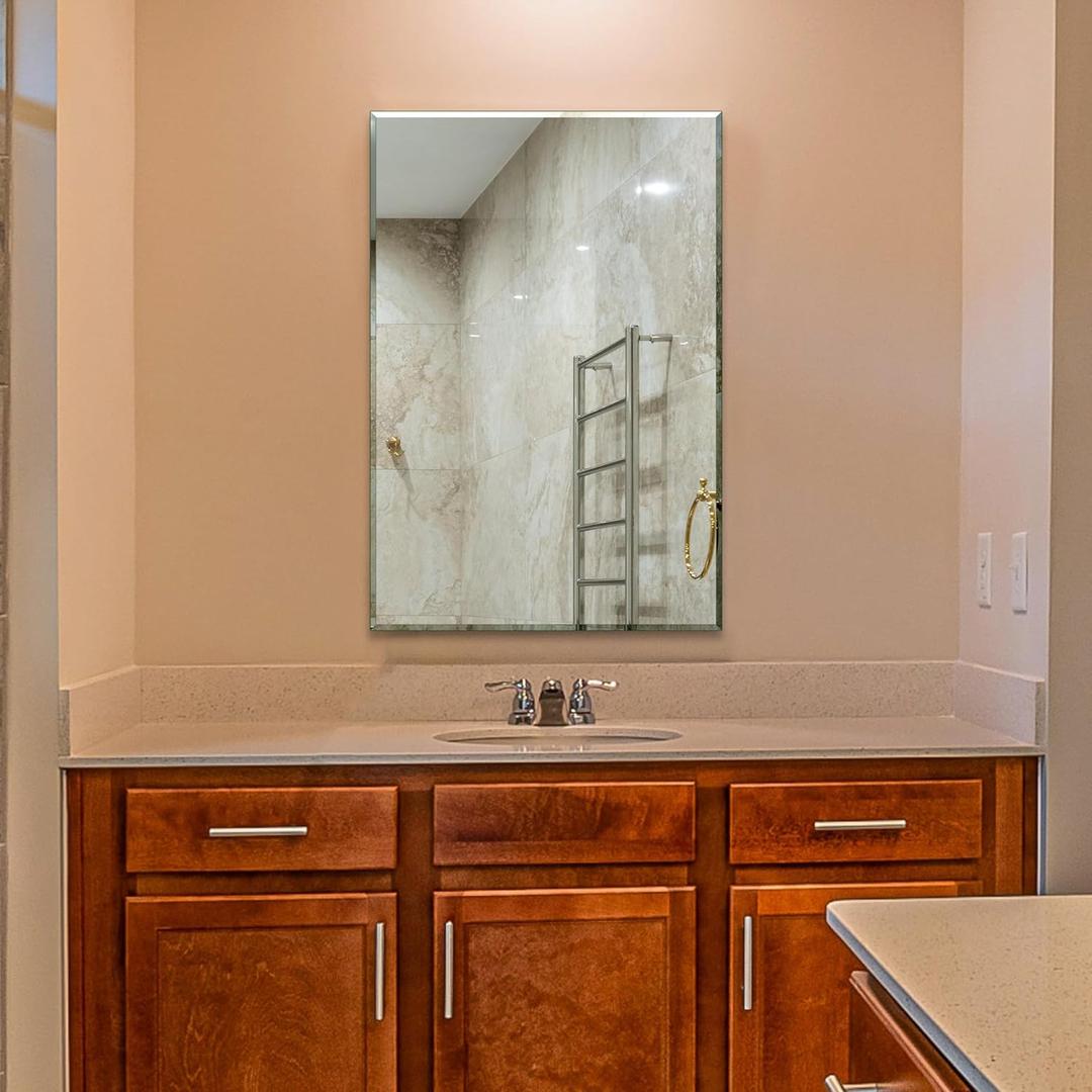Ruomeng Wall Mirror Beveled Edge Frameless Mirror 24 x 36" Accent Mirror for Bathroom Vanity and Entryway