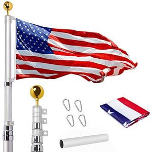 14 Gauge 20FT Telescoping Flag Pole Kit, Heavy Duty In Ground Telescopic Flag Poles with 3x5 American Flag, Outdoor Old Glory Flagpole Kits for Outside, Yard, Residential or Commercial