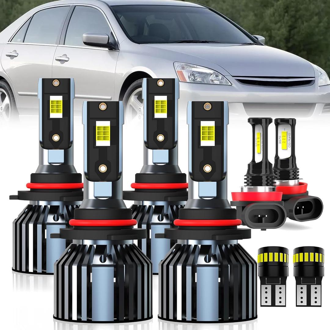 For 2006-2007 & 2008-2012 Sedan Honda Accord light Bulbs, 9005 High Beam 9006 Low Beam H11 Fog Light License Plate Lights Combo, 8PCS