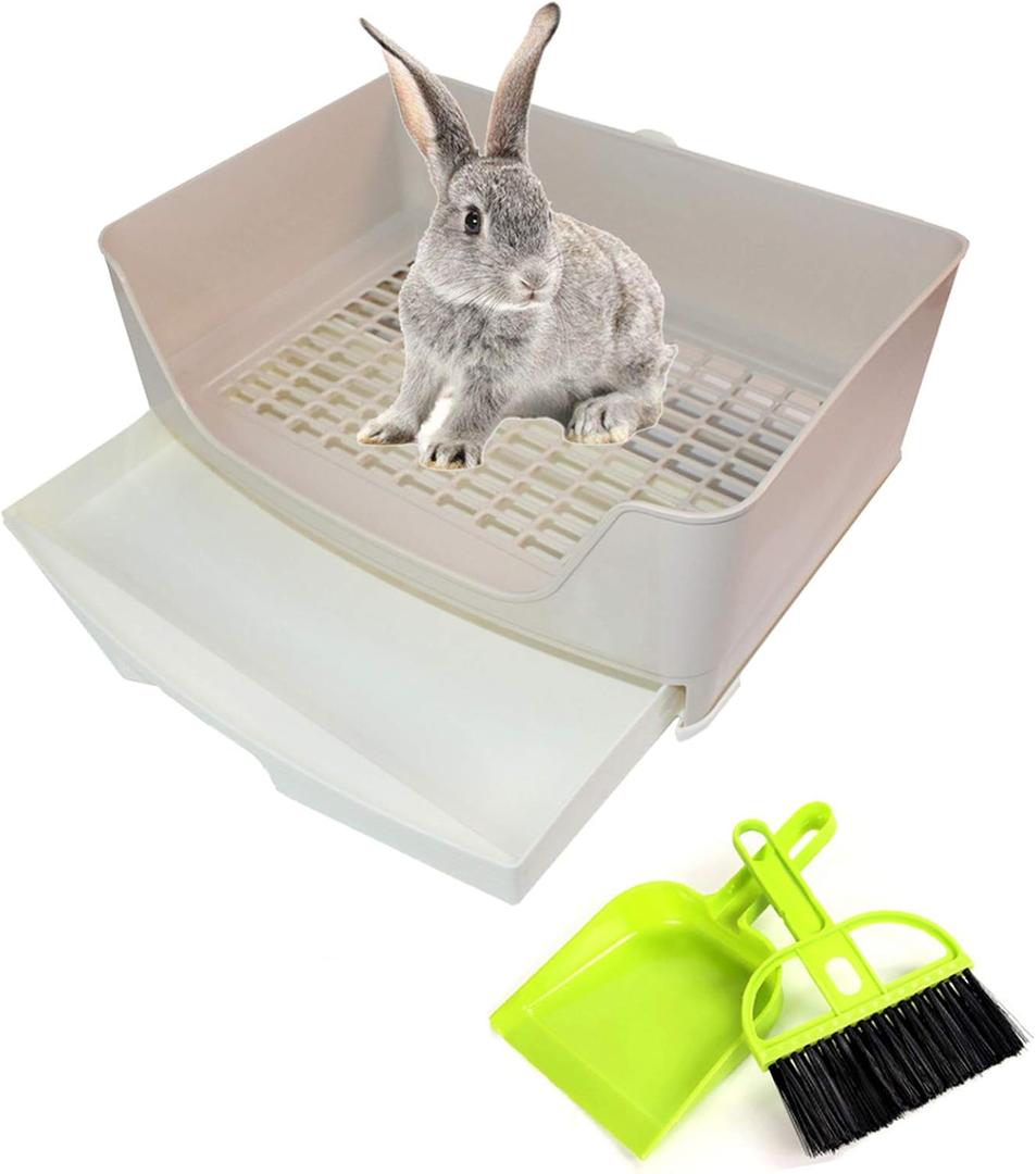 PINVNBY Large Rabbit Litter Box Bigger Pet Litter Pan Trainer with Drawer Corner Toilet Box for Adult Guinea Pigs Chinchilla Ferret Hedgehog Small Animals(Brown)
