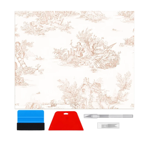 Drydiet 18ft x 20.5 Inch Pink Chateau Toile Peel and Stick Wallpaper with Smoothing Tool Kit Blush Removable Self Adhesive Vintage Wallpaper Toile Contact Paper for Bedroom Bathroom Walls Covering