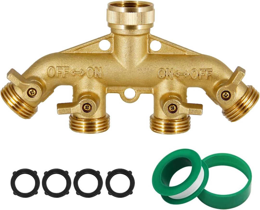 Triumpeek 4 Way Brass Hose Splitter, Heavy Duty 4-Way Garden Hose Connector 3/4 Inch, Solid 4 way hose adapter