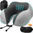 Travel Pillow, Travel Pillows for Sleeping Airplane, Removable Cover Neck Pillow with Adjustable Clasp, Memory Foam Neck Pillow Set with Eye Mask, Earplugs and Storage Bag (Light Grey)